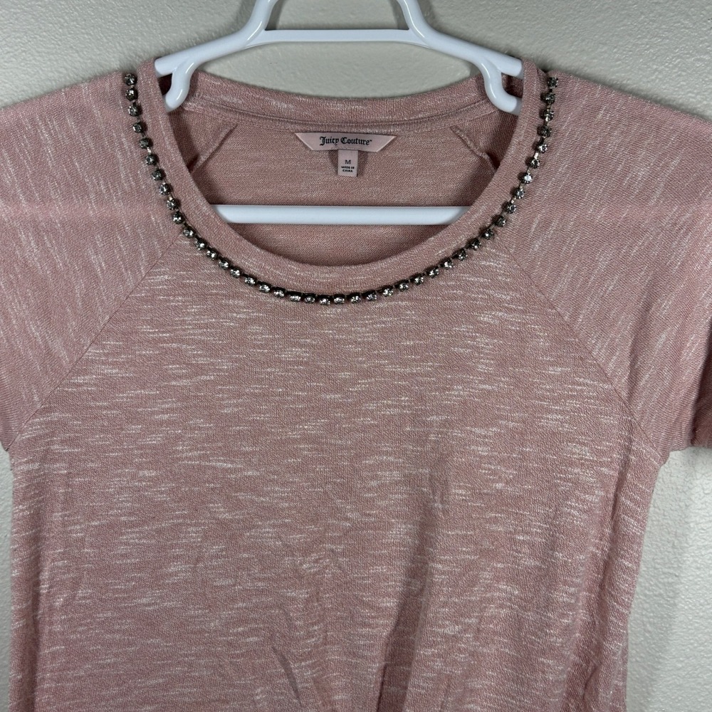 Juicy Couture Pink Space Dye Rhinestone Neck Front Knot Top Womens Medium